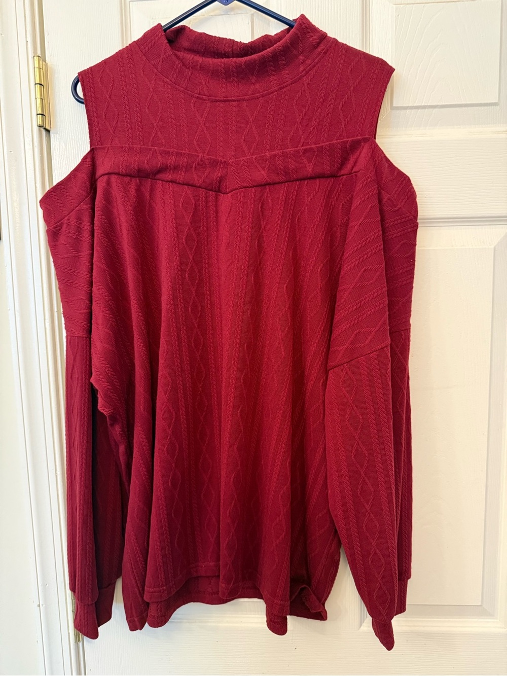 Cold-Shoulder Knit Sweater in Deep Red